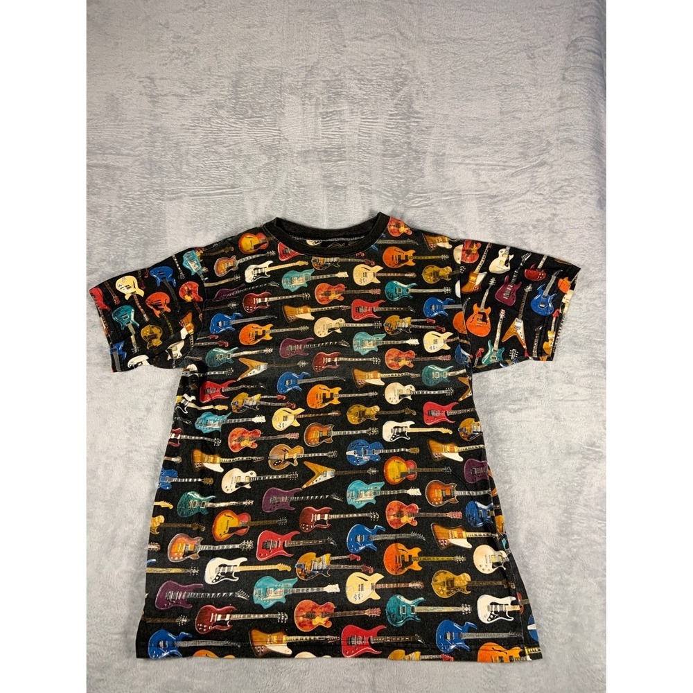 G.I. Men Size XXL T-Shirt Black All Over Electric Guitar Print Musical